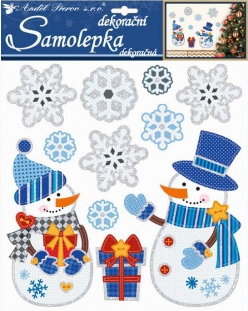 Anděl Samolepky - Sněhuláci s dárkem a vločkami - 3D s glitry 10313