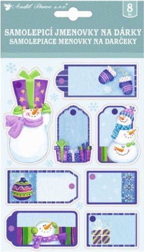 Anděl Jmenovky na dárky 3D modrofialové s glitry 8 ks 17x12,5 cm