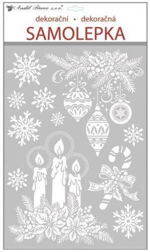 Anděl Samolepky bílé s glitry 50 x 30 cm, svíčky - 10337