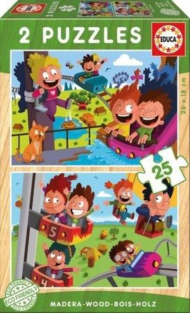 EDUCA Dřevěné puzzle V zábavním parku 2x25 dílků