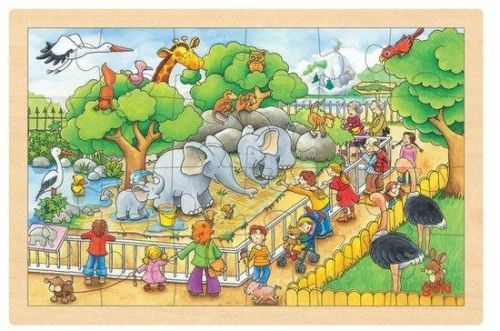 GOKI Dřevěné puzzle Návštěva ZOO 24 dílků