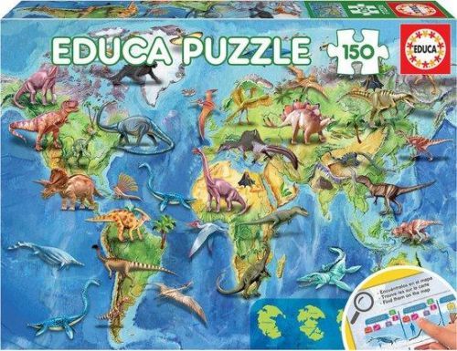 EDUCA Puzzle Mapa světa s dinosaury 150 dílků