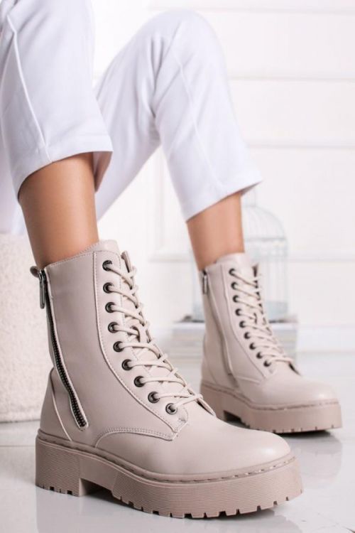 Smetanové kotníkové šněrovací boty 130082