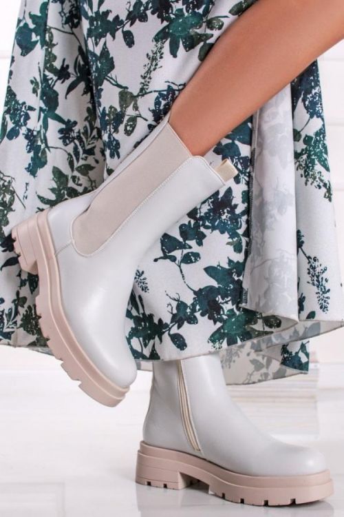 Smetanové kotníkové kozačky 140217