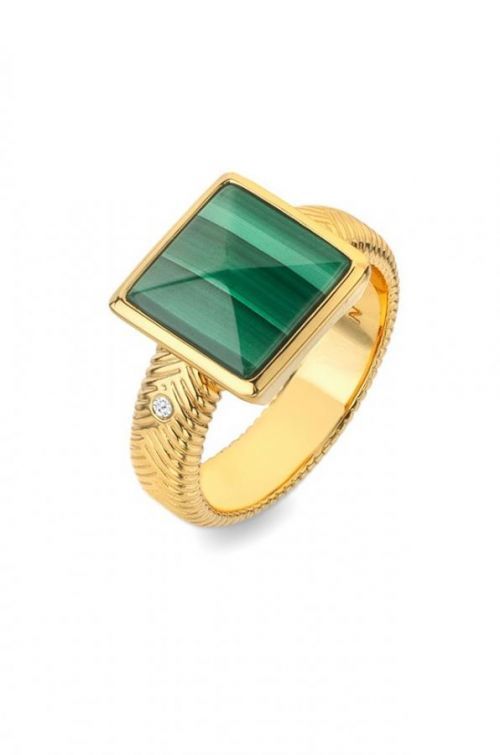 Hot Diamonds Pozlacený prsten s malachitem a diamantem Jac Jossa Hope DR248 51 mm