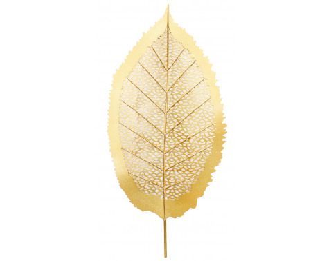 Kovová nástěnná dekorace Zlatý list, 40x80 cm