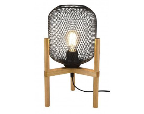 Stolní lampa Calimero, dřevo, drátěné stínidlo