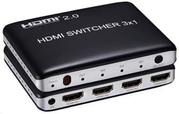 PremiumCord 4K@60hz HDMI switch 3:1 plastový s dálkovým ovladačem