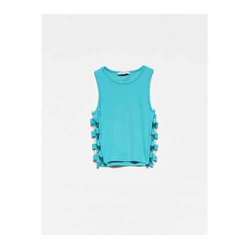 Dilvin 20109 Ring Detailed Crop Top-c.turquoise