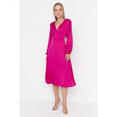 Trendyol Fuchsia V Neck Satin Dress