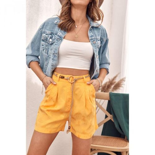 Shorts with an embossed pattern, high waist yellow