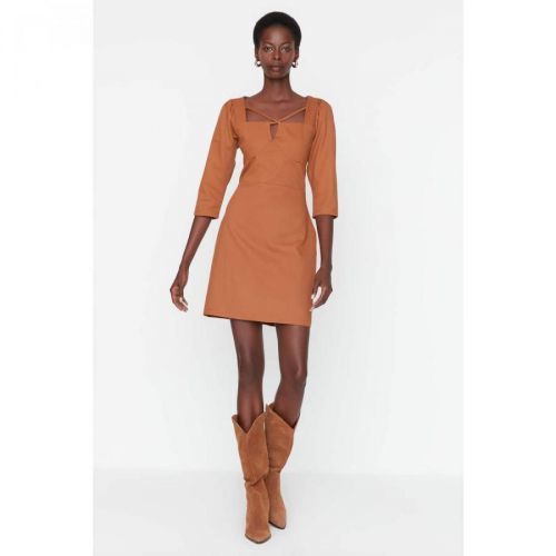 Trendyol Brown Piping Detailed Dress
