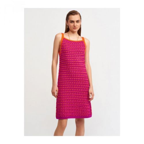 Dilvin 90115 Thick Textured Knitwear Dress-raspberry