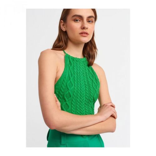 Dilvin 10152 Lace-Up Knitwear Singlet-Green
