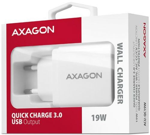 Axagon ACU-QC19W, QC nabíječka do sítě 19W, 1x USB-A port, QC3.0/AFC/FCP/SMART, bílá (ACU-QC19W)