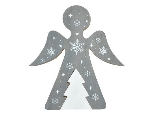 MFP 8886247 Dekorace Anděl dřevo MDF šedý 19x17x1,8cm JK-1824C