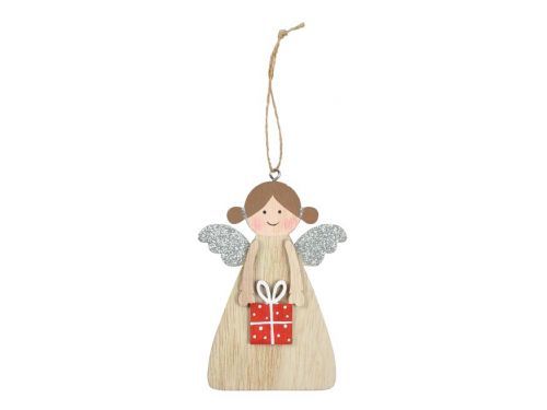 MFP 8886256 Závěs dřevěný anděl dárek 12cm CJ-22F64C