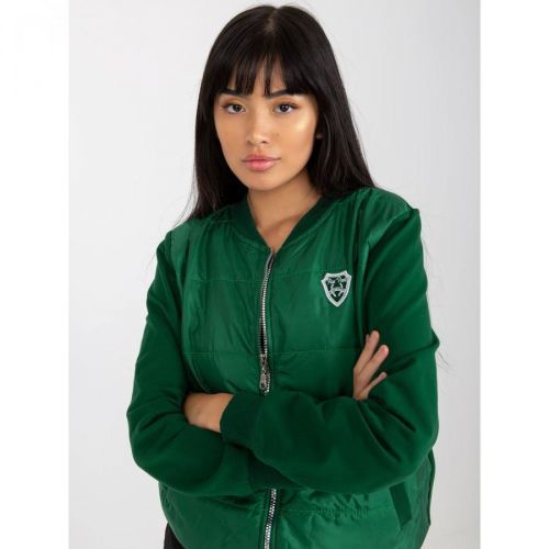 RUE PARIS dark green quilted bomber sweatshirt with pockets
