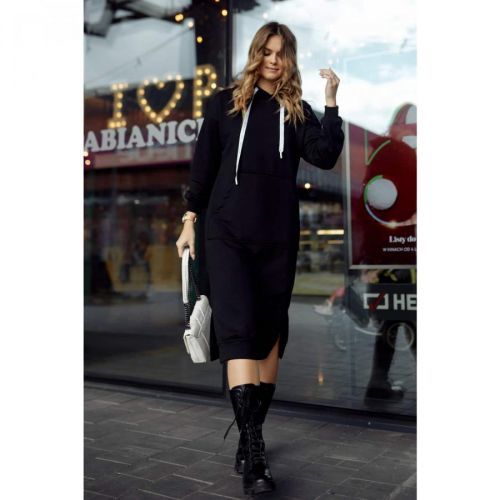Sweatshirt dress with a hood and black slits