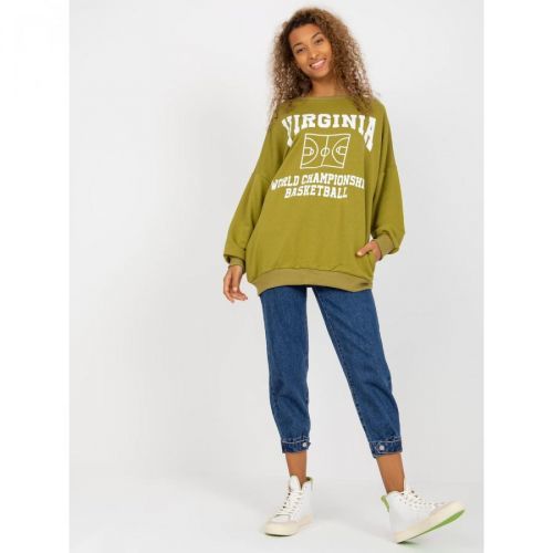 Olive loose sweatshirt with a print and long sleeves