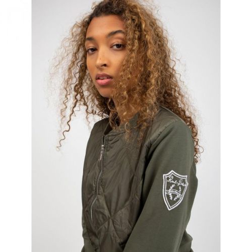 RUE PARIS khaki quilted bomber sweatshirt with pockets