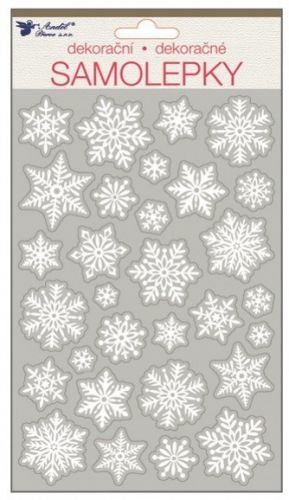 Anděl Samolepky bílé s glitry 25 x 14 cm - vločky - 10362