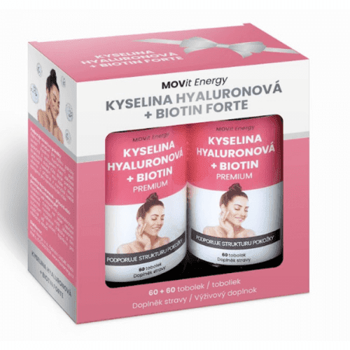 MOVIT ENERGY Beauty Dárkové balení Kyselina hyaluronová + Biotin FORTE 60+60 kapslí