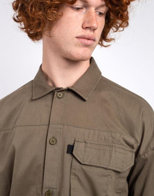 Knowledge Cotton Outdoor Twill Overshirt With Contrast Fabric 1068 Burned Olive S