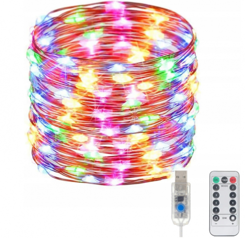 Hurt Vánoční dekorativní vniřní osvětlení MAXY - drát s 50 mikro LED, délka 5m - multicolor LED, USB napájení, 8 režimů svícení - BR8119