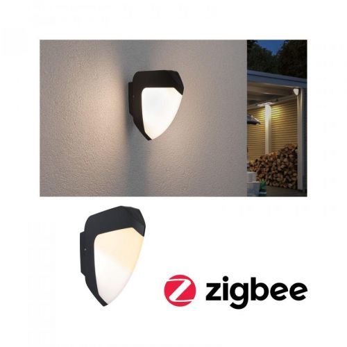 PAULMANN LED venkovní nástěnné svítidlo Smart Home Zigbee Ikosea neláká hmyz IP44 50x203mm CCT 4,4W 230V antracit umělá hmota 94516