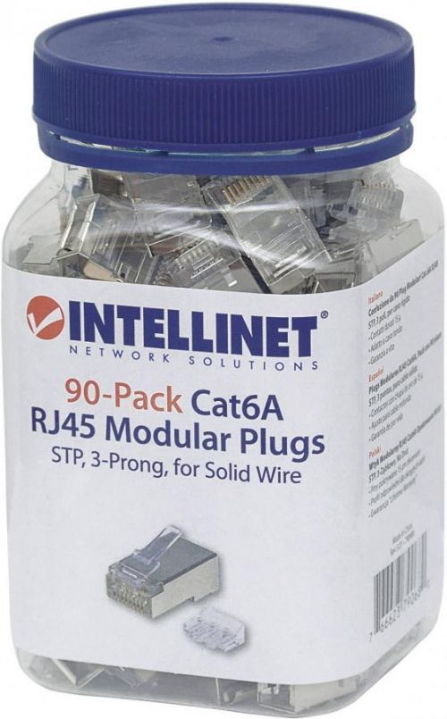 Intellinet  Intellinet 90ks Cat6A modulární zástrčky RJ45 STP 3-bodový žíla kontakty pro masivní drát 90 zástrčka na 790680 krimpovací kontakt   Počet pólů 8P8C stříbrná 90 ks