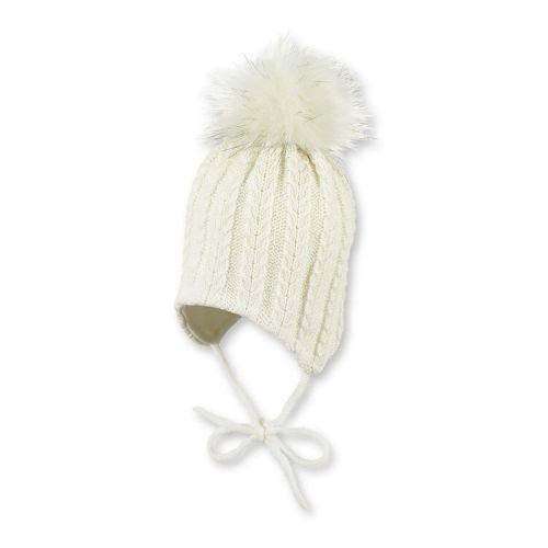 STERNTALER Čepice pletená s bambulí zavazovací silver mel. -43cm-5-6m