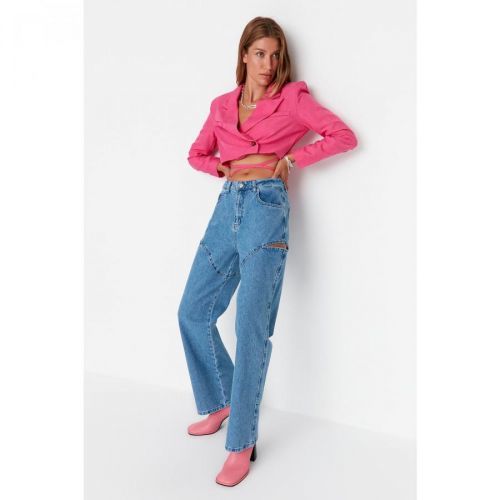 Trendyol Blue Cut Out Detailed High Waist 90's Wide Leg Jeans
