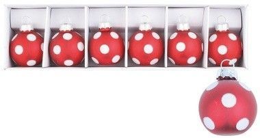 Anděl Sada skleněných baněk - červené s bílým puntíkem - 4 cm - 6 ks - 19063