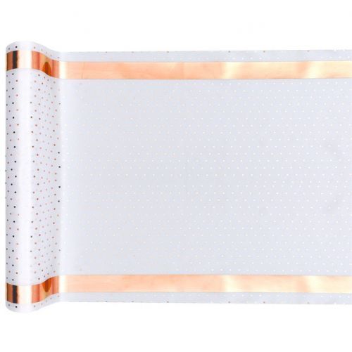 Šerpa stolová bílá se zlatým okrajem a puntíky 28 cm x 3 m