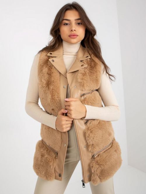 HNĚDÁ KOŽEŠINOVÁ VESTA -AI-KZ-TR2021.69-CAMEL Velikost: S