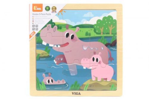 Dřevěné puzzle 9 dílků - hroši