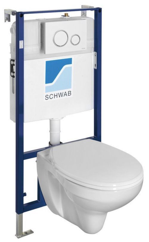 Závěsné WC TAURUS s podomítkovou nádržkou a tlačítkem Schwab, bílá LC1582-SET5
