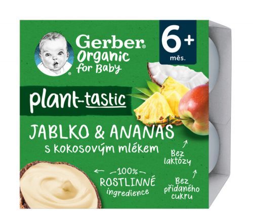 GERBER Organic 100% Dezert rostlinný jablko a ananas s kokosovým mlékem 4 x 90 g​