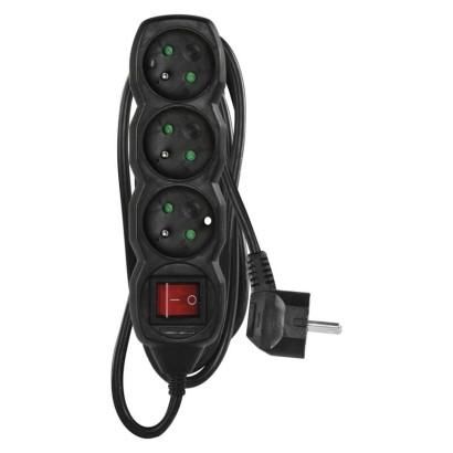 Emos Prodlužovací kabel 2 m / 3 zásuvky / s vypínačem / černý / PVC / 1 mm2 PC1312