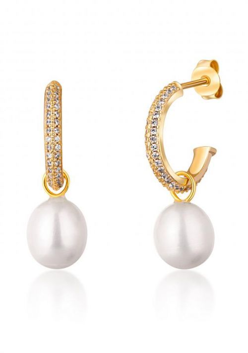 JwL Luxury Pearls Nádherné pozlacené náušnice kruhy s pravými perlami 2v1 JL0771