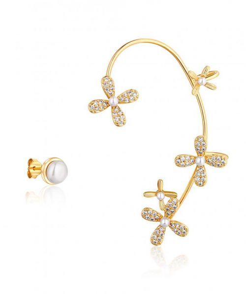 JwL Luxury Pearls Luxusní pozlacené asymetrické náušnice s perlami a zirkony - levá záušnice JL0776