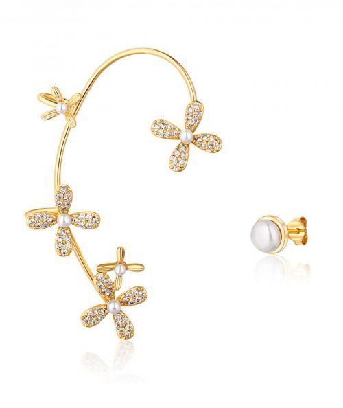 JwL Luxury Pearls Luxusní pozlacené asymetrické náušnice s perlami a zirkony - pravá záušnice JL0777