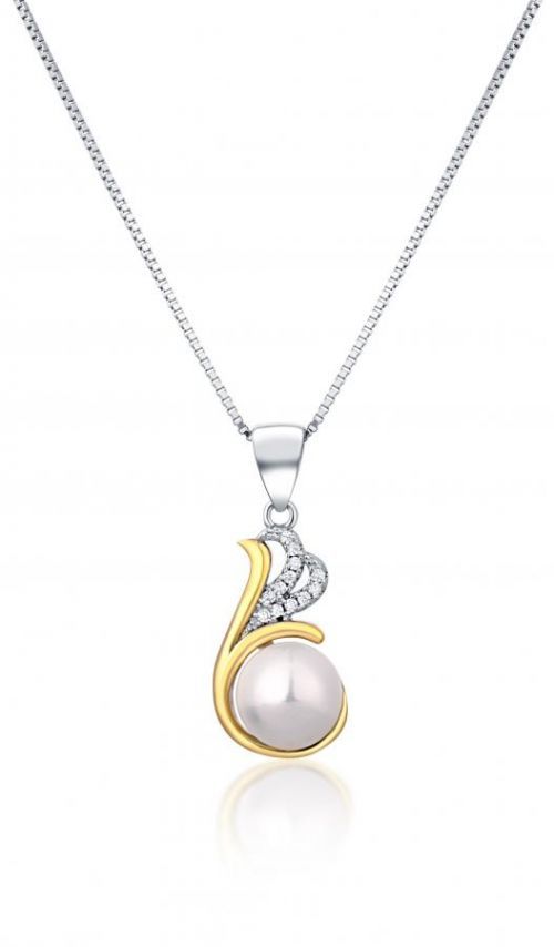 JwL Luxury Pearls Stříbrný bicolor náhrdelník s pravou perlou a zirkony JL0786 (řetízek, přívěsek)