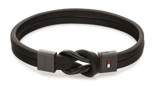Tommy Hilfiger Moderní náramek z černé kůže Braided Knot 2790442