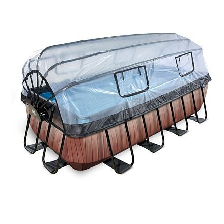 EXIT Frame Pool 4x2x1m (12v Sand filter) – Timber Style + Dome + Heat Pump