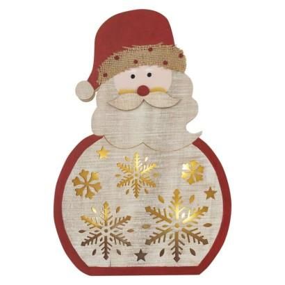 Emos LED dekorace dřevěná – Santa, 30 cm, 2x AAA, vnitřní, teplá bílá, časovač DCWW24