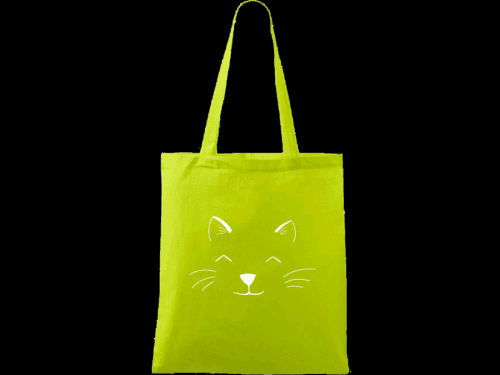 Ručně malovaná plátěná taška Handy - Cat Face Barva tašky: LIMETKOVÁ, Barva motivu: BÍLÁ