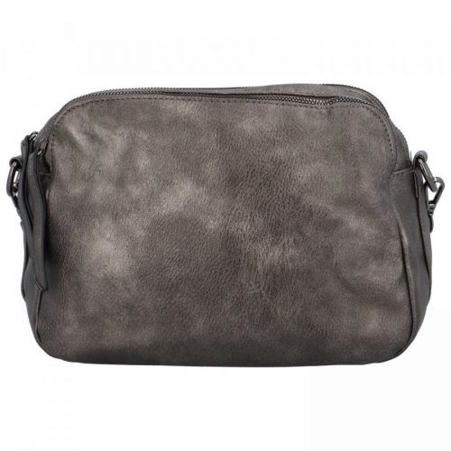 Prostorná dámská koženková crossbody se třemi kapsami na zip Milee, antická stříbrná