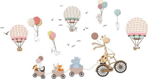 Dětská nástěnná samolepka Ambiance Animals and Hot Air Balloons in the Clouds, 90 x 60 cm